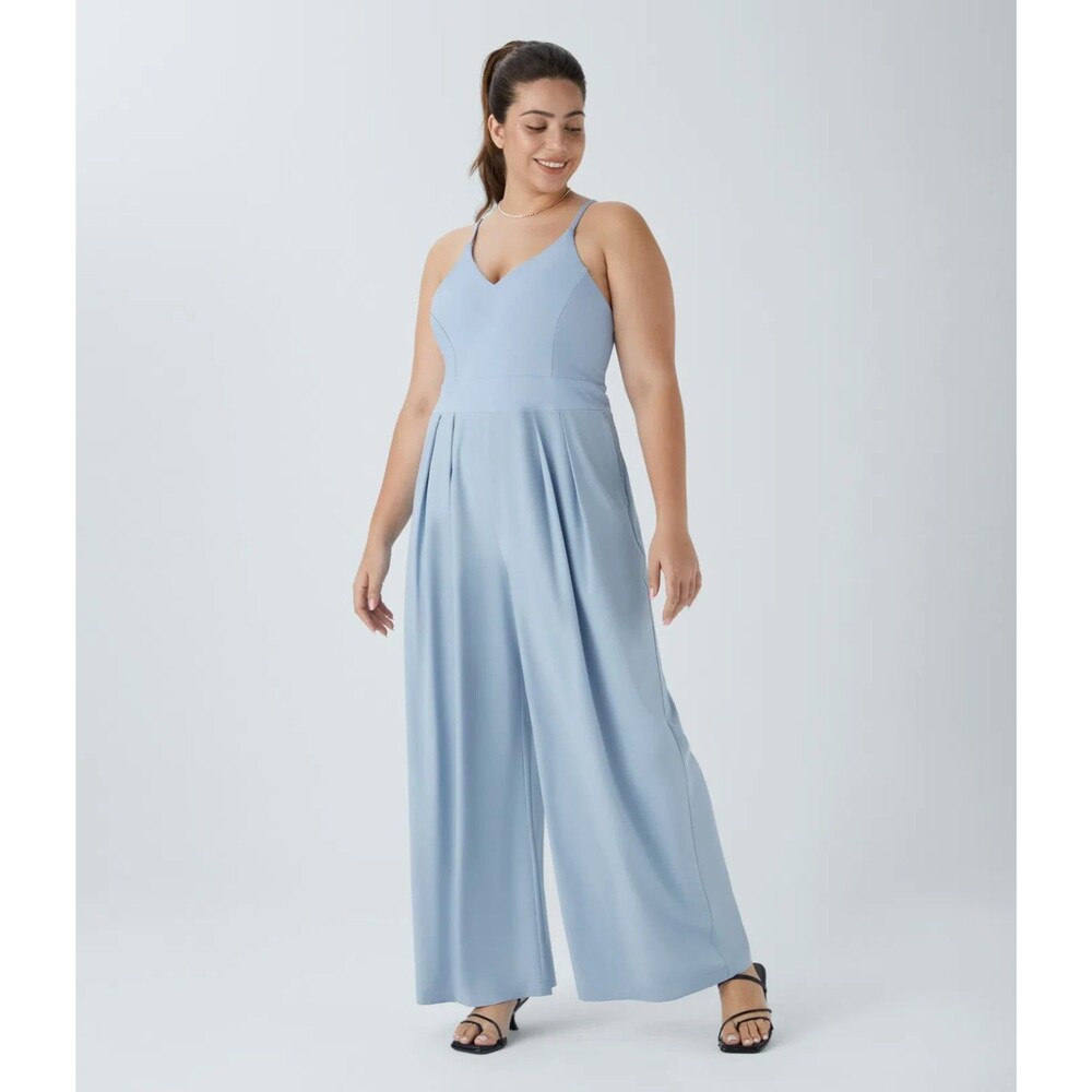 HALARA Breezeful™ Pocket Wide Leg Quick Dry Slip Jumpsuit 2X Plus Blue NWT B45